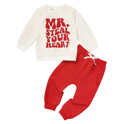 Toddler Baby Tracksuit 2 Piece Set, Fall Winter Long Sleeve Letter Print Pullover With Drawstring Pants For Infants