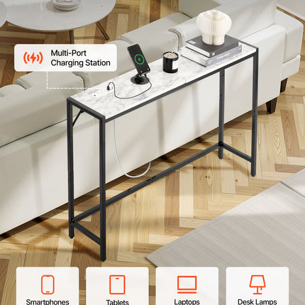 Marble Console Table Modern Narrow Long Console Table With Power Outlet