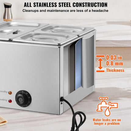 Commercial Electric Food Warmer 4-Pan Countertop Buffet 16.4QT Bain Marie