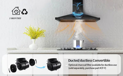 Range Hood 36 Inch Black Wall Mount Range Hood In Black Stainless Steel Kitchen Vent Hood