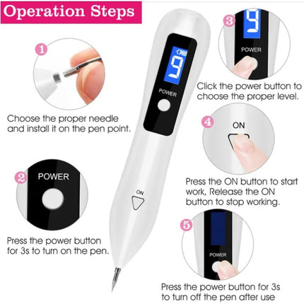 Skin Tag Repair Kit Portable Beauty Equipment Multi-Level With Home Usage USB Charging LCD Level Adjustable 6 Replaceable Needles
