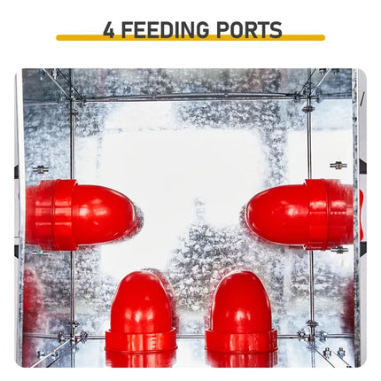 Automatic Chicken Feeder Rodent Proof, 4 Ports Large Capacity Metal Poultry Feeder With Handles And Lid, Galvanized Chicken Feeder For Hen Coop