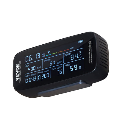 VEVOR Air Quality Monitor 9-IN-1, CO2, Temperature, Humidity, Formaldehyde TVOC AQI Tester, Professional PM2.5 PM10 PM1.0 Particle Counter For Indoor Outdoor, Air Quality Meter