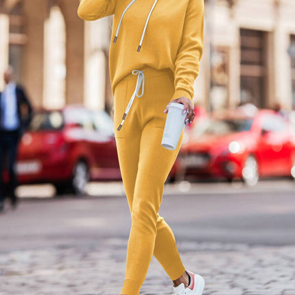 Hoodie With Drawstrings High Waist Trousers Casual Sweatshirt Two-piece Suit