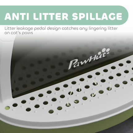 Covered Cat Litter Box with Lid, Scoop, Deodorizing Bags for Odor Control, Privacy, Easy to Clean, Green