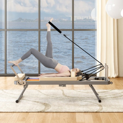 Pilates Reformer Machine For Home Gym Workout, Foldable Pilates Equipment With High Strength Alloy Springs For Beginners, Up To 330lbs