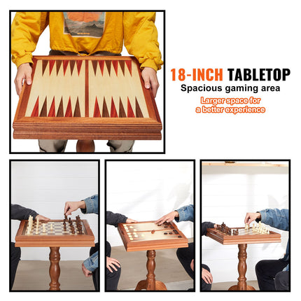 3-IN-1 Chess Checkers Backgammon Table Set, 18 Inch Premium Wooden Chess Table, Deluxe Combo Game Table Furniture Set, Chess Set Board Game Gift For Family Board Games