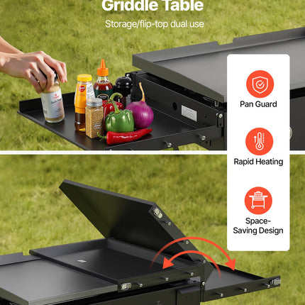 Gas Griddle, 2-Burner Flat Top Grill, 28 Inch Grill Plate Foldable Propane Griddle With Wheels, 30000 BTU Outdoor Flat Top Grills For Pan-Frying, Grilling, Stir-Frying, & BBQ, Pulse Ignition