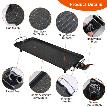 Electric Barbecue Grill Hot Plate Cooking BBQ Griddle Non-Stick Table Top Grill Griddle For Indoor Outdoor Camping Picnic
