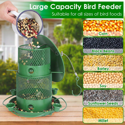 1Pc Wild Bird Feeder Squirrel-Proof Chew-Proof Metal Bird Seed Feeder Outdoor Hanging Bird Feeder With 360 Degree Circular Perches Water Cups For Yard Garden Patio Spring Summer