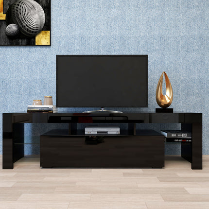 Modern Black TV Stand 20 Colors LED TV Stand W Remote Control Lights