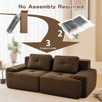 82 Modern L-Shaped Modular Sectional Sofa For Living Room, Corduroy Fabric, 2-Seater Couch With Deep Seat , Pearl-like Piping, Tufted Design, No Assembly, Anti-slip Design, Brown