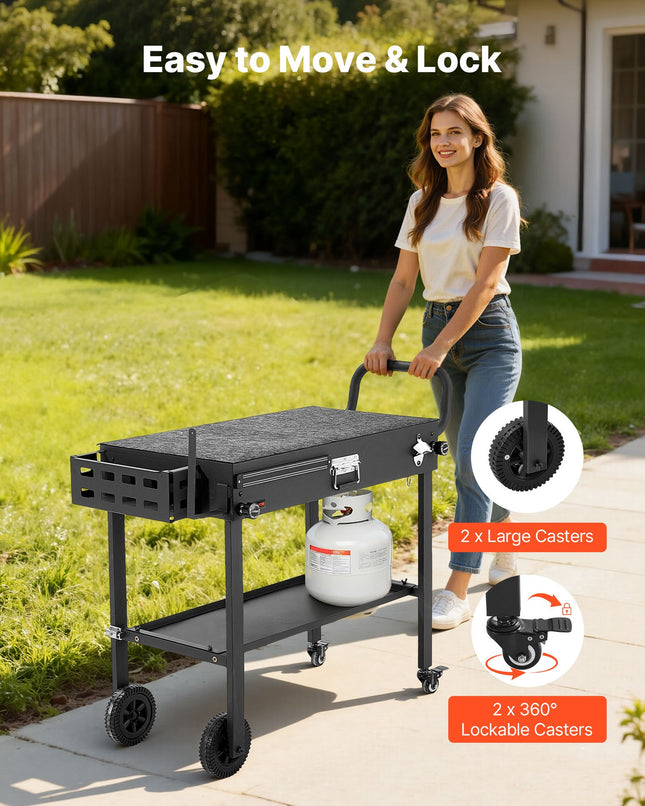 Outdoor Grill Cart, 31.0 X 17.0 Inch Tabletop Size Grilling Table, Foldable Outdoor Cooking Table With Tissue Holder, Wheels, Magnetic Tool Rack, BBQ Prep Tables For Picnic, Kitchen, Courtyard