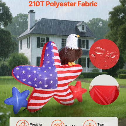 4.82 Ft Patriotic Inflatable Decoration, Fourth Of July Blow Up Inflatable Independence Day Decoration, Five-pointed Star & Eagle With Built-in LED Lights For Holiday Indoor Outdoor Yard Decor