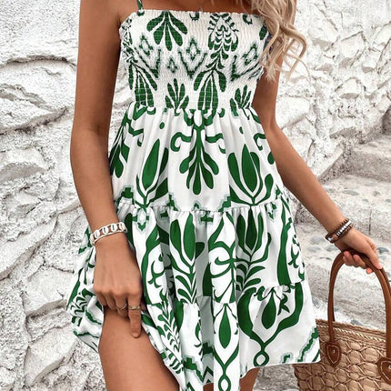 Women's Fashion Plant Print Gathered Cami Dress