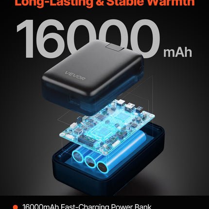 Heated Fleece Jacket For Men, Heated Sweatshirt With 7.4V 16000mAh Rechargeable Power Bank Pack, 6 Heating Zones, 3 Temp Levels, 3h/6h/10h Warmth, For Winter Outdoor Camping, Black, S Size