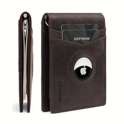 Mens Wallet Genuine Leather Slim Bifold Wallet With Airtag Holder, RFID Blocking, Front Pocket Wallet With Money Clip,ID Window Credit Card Holder