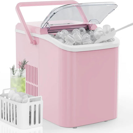 Countertop Ice Maker With Handle, 26lbs&24H Portable Ice Machine, 9 Bullet Ice Cubes Ready In 6 Mins, Self-Cleaning, Quiet Compact Ice Maker For Home, Kitchen, RV, Camping
