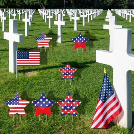 8Pcs 4th Of July Yard Sign With 16pcs Stake USA Flag Star Shape Memorial Day Lawn Decor