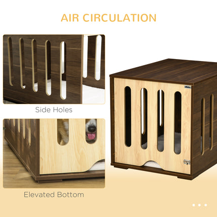 Furniture Style Dog Crate End Table with Removable Door Panel, Dog Crate Bed with Foam Cushion, Safety Lock, Indoor Use, for Small & Medium Dogs, Brown
