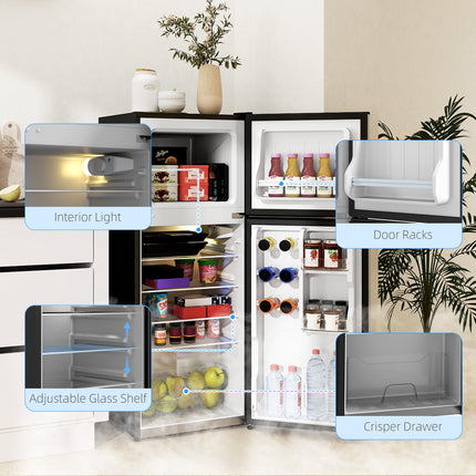 Small Fridge with Freezer, 4 Cu Ft Refrigerator with Reversible Doors, Silver