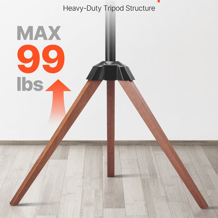 Tripod Easel TV Stand, For 40-65 Inch Flat Screen/Curved TVs Up To 99 Lbs, 18° Left-Right Rotation Portable TV Stand With Oak Wood Legs, For Bedroom, Living Room, Studio, MAX VESA 600 X 400 Mm