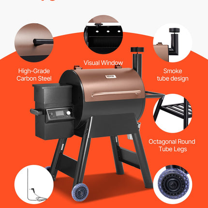 Wood Pellet Grill Smoker Outdoor Electric BBQ Grills 575 Sq.in Cook Area