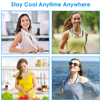 White-Green Options -- 1Pc Portable Neck Hanging Fan Hands-free Cooling Personal Fan With 3 Speeds 360 Degree Air Flow Adjustable Neck Width For Home Office Travel Dormitory