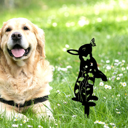 Metal Rabbit Garden Stake & Wall Sculpture-Outdoor Silhouette Yard Art For Patio