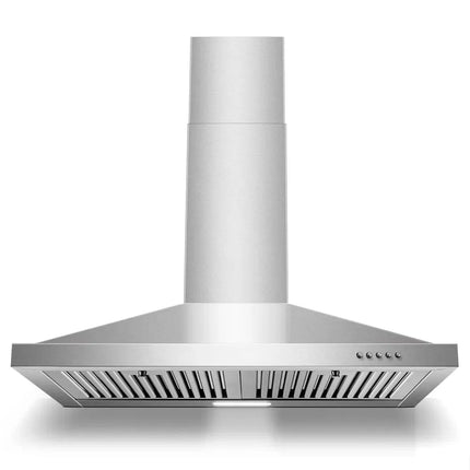 Range Hood 30 Inch, Wall Mount Range Hood Ducted/Ductless, Kitchen Hood In Stainless Steel, Vent Hood With Baffle Filters, 3 Speed Fan, Push Button Control, Energy-Saving LED Light