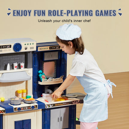 Christmas Gift VEVOR Kitchen Playset Kids Pretend Cooking Play Toy 74 Piece Accessories Blue