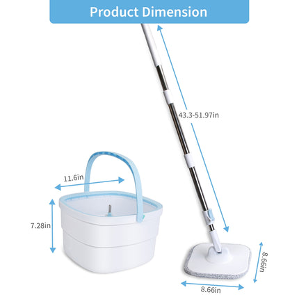 Spin Mop And Bucket With Wringer Set Flat Floor Mop With Clean And Dirty Water Separate System 2 Replaceable Reusable Washable Microfiber Mop Pads