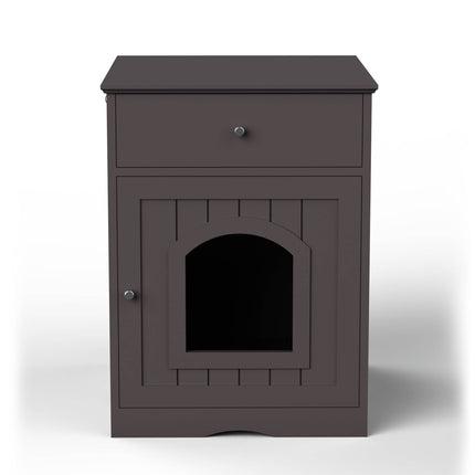 Wooden Pet House Cat Litter Box Enclosure With Drawer, Side Table Indoor Pet Crate