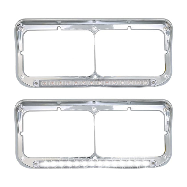 For Kenworth T400 T600 T800 W900B W900L Clear Headlight Bezel White LED Light