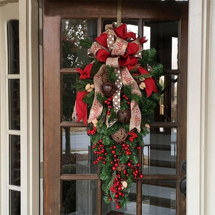 Christmas Candy Cane Wreath Xmas Teardrop Wreath Green Leaves Wreath Wall Hanging Door Garland Front Door Holiday Decoration