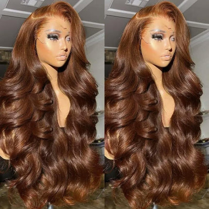 Chocolate Brown 13x4 Lace Front Wig Human Hair Color 4 Body Wave Density