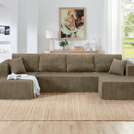 U Shape Modular Sectional Sofa, Compressed Sectional Sofa Modern Minimalist Style Corduroy Couch, Sleeper Sofa For Living Room, Bedroom, Comfy Compressed Sofa -Brown
