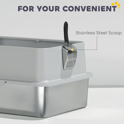 Extra Large Stainless Steel Cat Litter Box with Scoop & Pad, Anti-Urine Leakage, Easy Cleaning, Non-Sticky