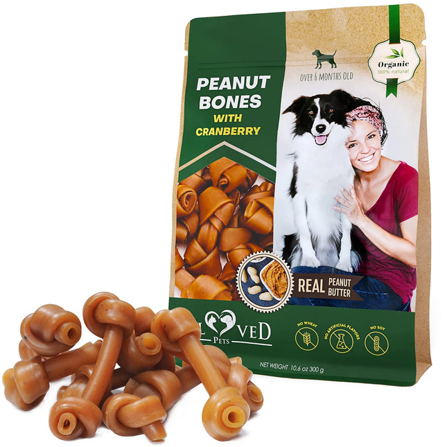 Dog Peanut Butter Bones With Cranberry Rawhide Free Chew Treats Pet Natural Mini & Big Organic Snacks Healthy Collagen & Bulk Best Chews For Small & Large Dogs