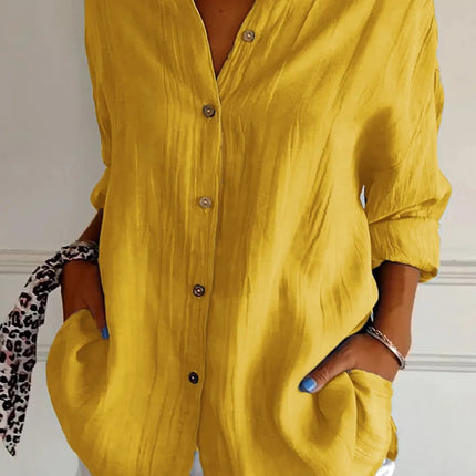 Lapel Long Sleeve Shirt Women's Single-breasted Pleated Shirt Tops Clothing