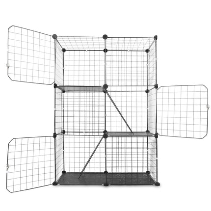 3 Tier Cat Playpen Cage Metal Indoor Cat House Detachable Kitten House With 3 Doors 2 Ladders Large Cat Exercise Place For 1-2 Cats Black
