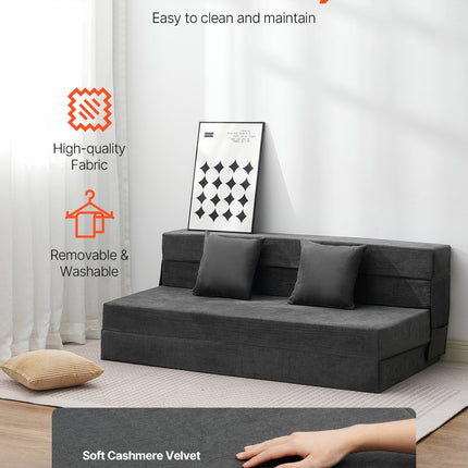 Folding Sofa Bed, 3-in-1 Foldable Couch Bed With 2 Pillows And Washable Cover, 25D High Density Memory Foam Convertible Sleeper Chair Bed, Futon Couch For Living Room, Bedroom, Dark Grey(Queen)