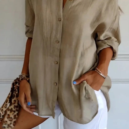 Lapel Long Sleeve Shirt Women's Single-breasted Pleated Shirt Tops Clothing