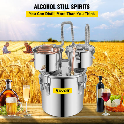 Alcohol Still, 3 Gallon, Stainless Steel Alcohol Distiller With Copper Tube & Build-in Thermometer  WaterPump, Double Thumper Keg Home Brewing Kit, For DIY Whiskey Wine Brandy