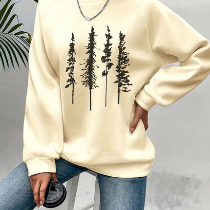 Casual Heart Print Crew Neck Pullover Sweatshirt - Soft Slightly Stretch Polyester Fabric, Machine Washable, Perfect For Spring And Fall - Women's Long Sleeve Casual Wear