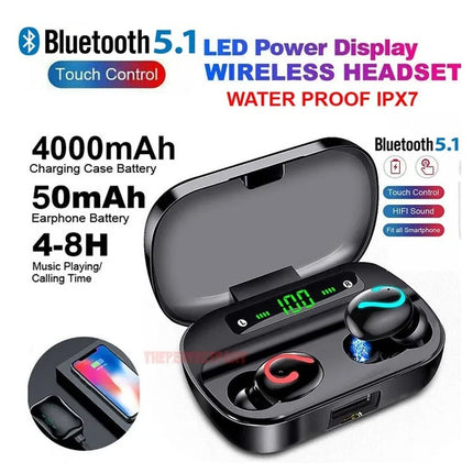 Bluetooth 5.1 Headset TWS Wireless Earphones Mini Earbuds Stereo Headphones IPX7