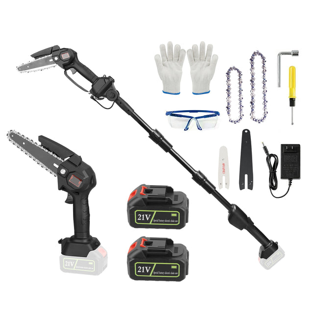 1Set 2-in-1 Cordless Pole Saw & Mini Chainsaw With 2Pcs 3000mAh Batteries 4in 6in Chains For Tree Trimming