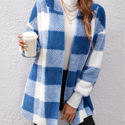Coat Loose Plaid Color Stitching Knitted Cardigan Sweater