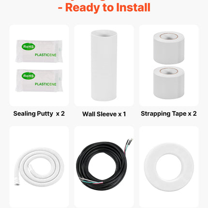 50ft Mini Split Line Set, 3/8” & 5/8” OD AC Copper Tubing Pipe, 3/8 White PE Thickened Insulated Coil With Flared Nuts, Rich Fittings, For Mini Split Air Conditioner HVAC Or Heat Pump System
