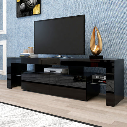 Modern Black TV Stand 20 Colors LED TV Stand W Remote Control Lights